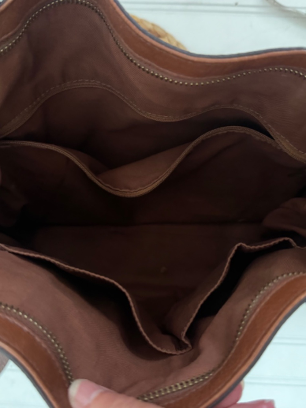 Fossil Emerson Medium Pebbled Leather Satchel Handbag Cognac/Brown - Picture 6 of 14